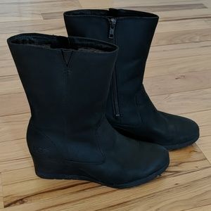 UGG black leather wedge boots